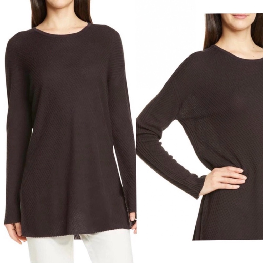 Eileen Fisher Ribbed Tunic Brown Sweater Size Large